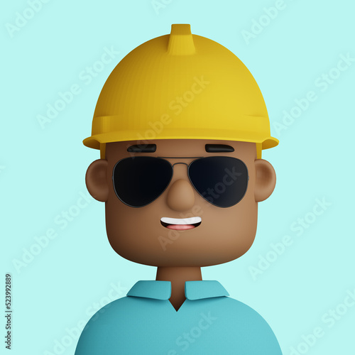 3D cartoon avatar of engineer man with safety helmet
