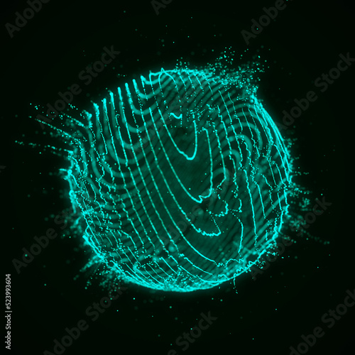 Sphere with curved lines of particles on a green background. Twisting glowing lines. Global network connection. Futuristic technology style. 3D rendering.