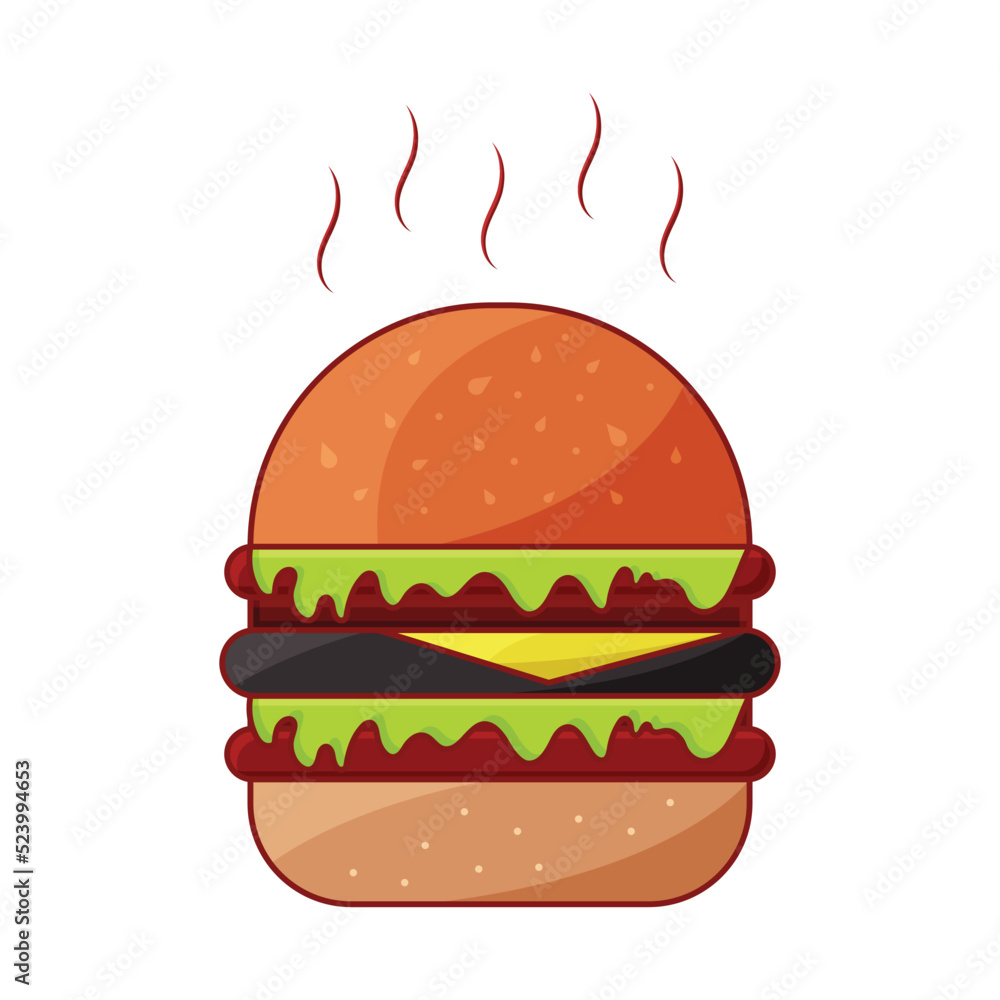 Hot Burger Colorful Illustration Over White Background. Hot Burger Colorful Illustration Over White Background.