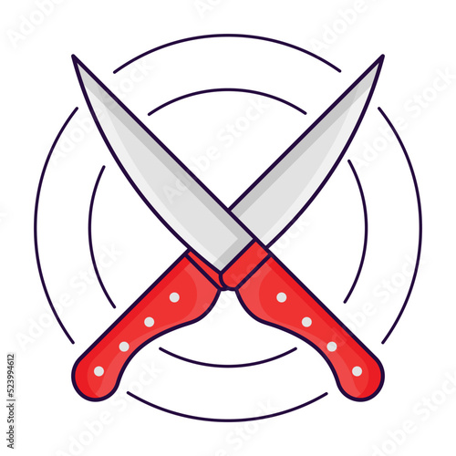 Grey And Red Cross Knife On Circle Background.
