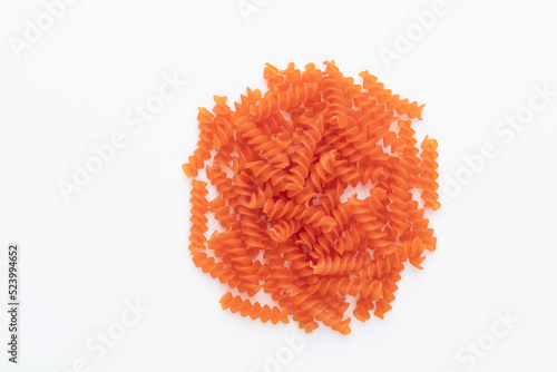 Lentil pasta isolated on white background.