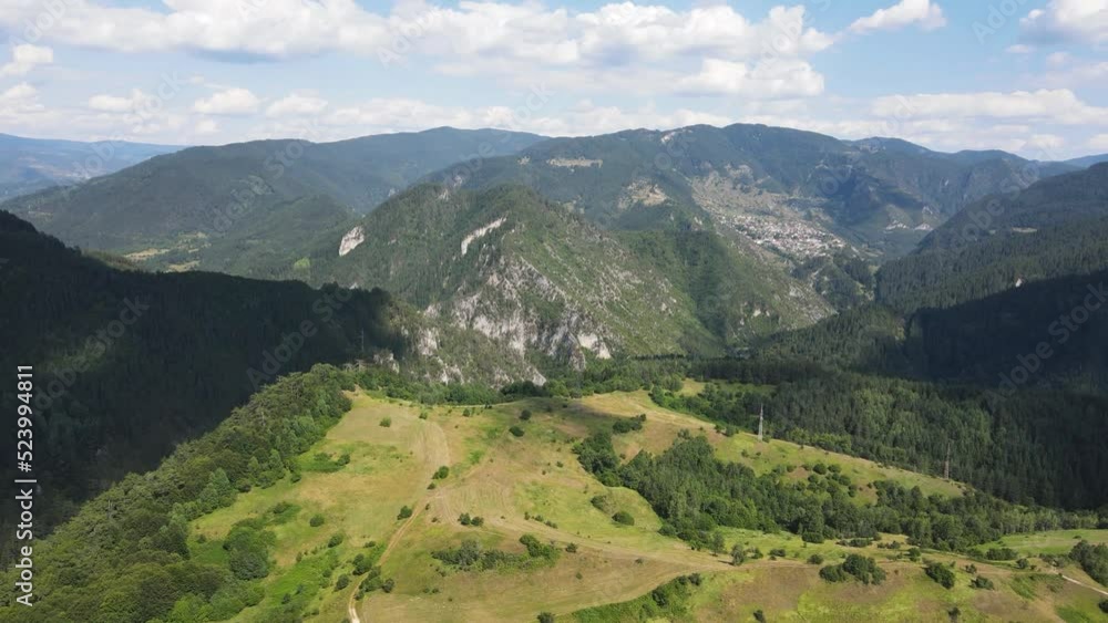 Aerial summer view of Rhodope Mountains near Borino, Smolyan Region, Bulgaria Aerial summer view of Rhodope Mountains near Borino, Smolyan Region, Bulgaria