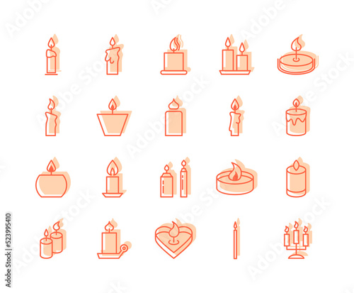Candle flat line icons set. Simple flat vector illustration for store, web site or mobile app