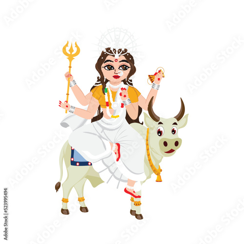Statue Of Indian Goddess Mahagauri On White Background.