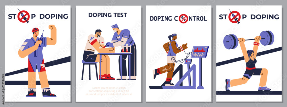 Set of posters or banners about stop doping flat style, vector illustration