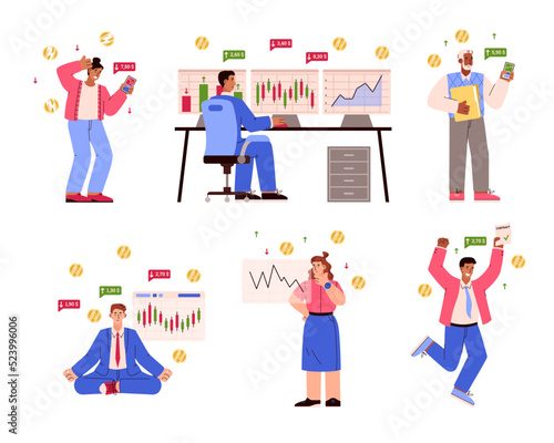 Set of trader people characters flat style, vector illustration