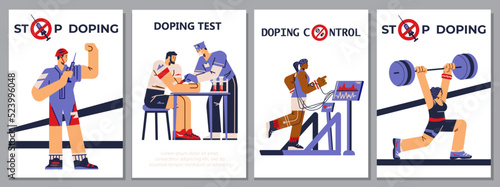 Set of posters or banners about stop doping flat style, vector illustration