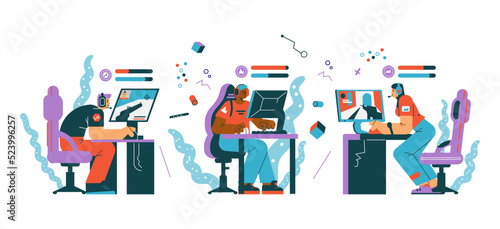 Cybersport online tournament with Esport gamers vector illustration isolated.