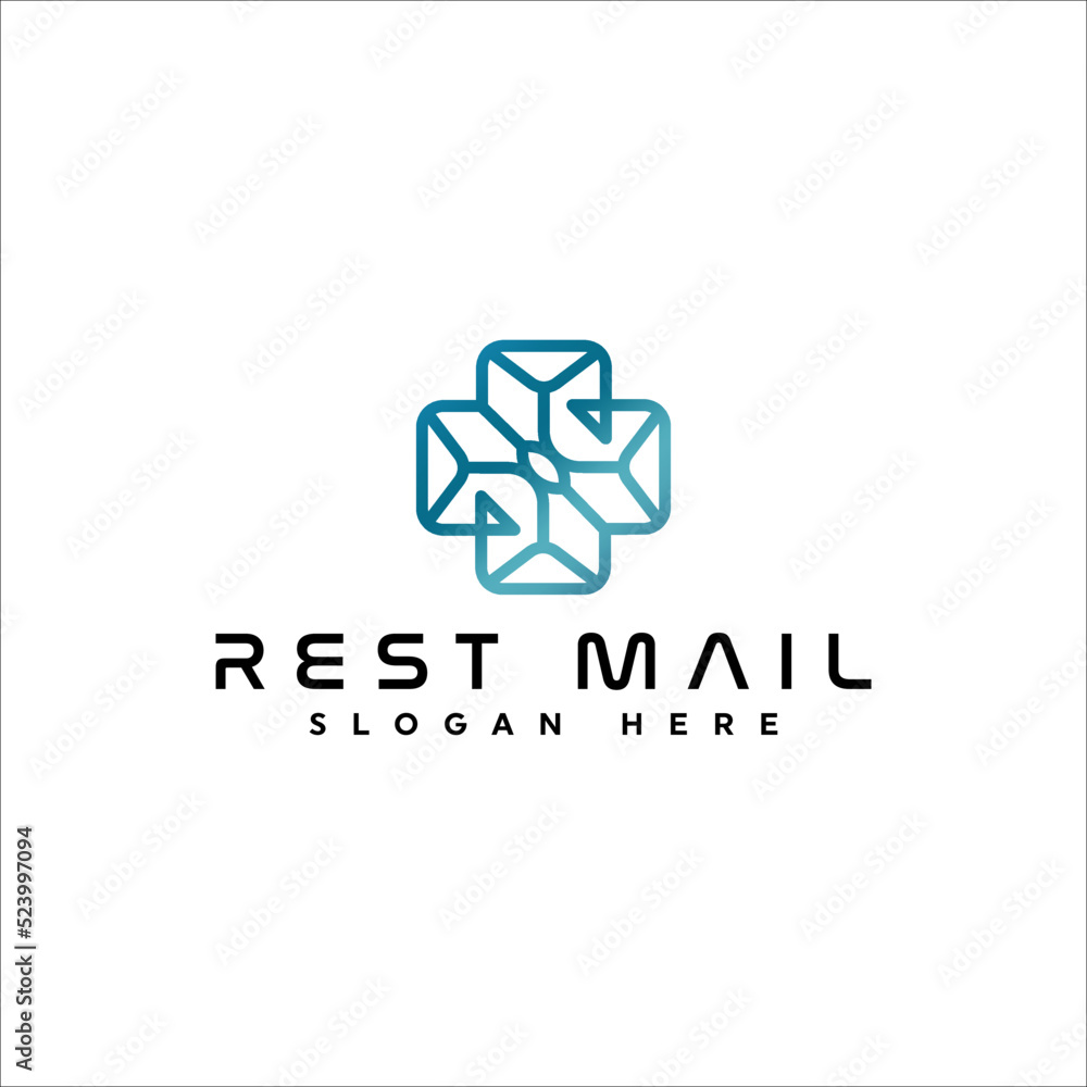 Rest Mail icon logo design vector concept, modern medical mail logo business vector design template with gradient, simple and elegant styles isolated on white background Rest Mail icon logo design vector concept, modern medical mail logo business vector design template with gradient, simple and elegant styles isolated on white background