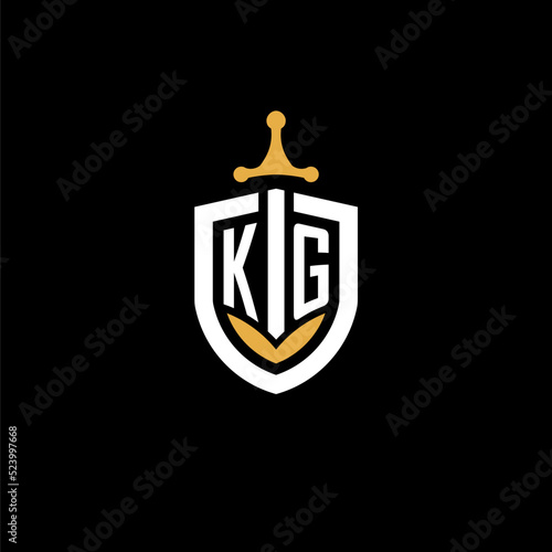 Creative letter KG logo gaming esport with shield and sword design ideas