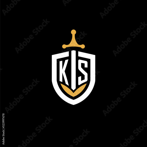 Creative letter KS logo gaming esport with shield and sword design ideas