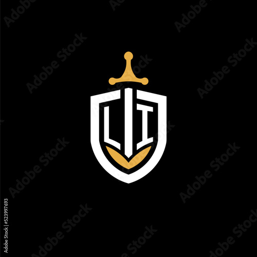 Creative letter LI logo gaming esport with shield and sword design ideas