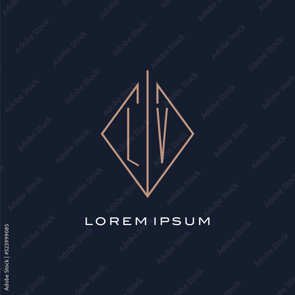 Monogram LV logo with diamond rhombus style, Luxury modern logo