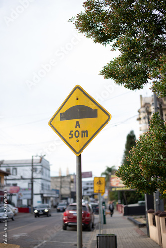 Traffic signage in a city for cars and vehicles