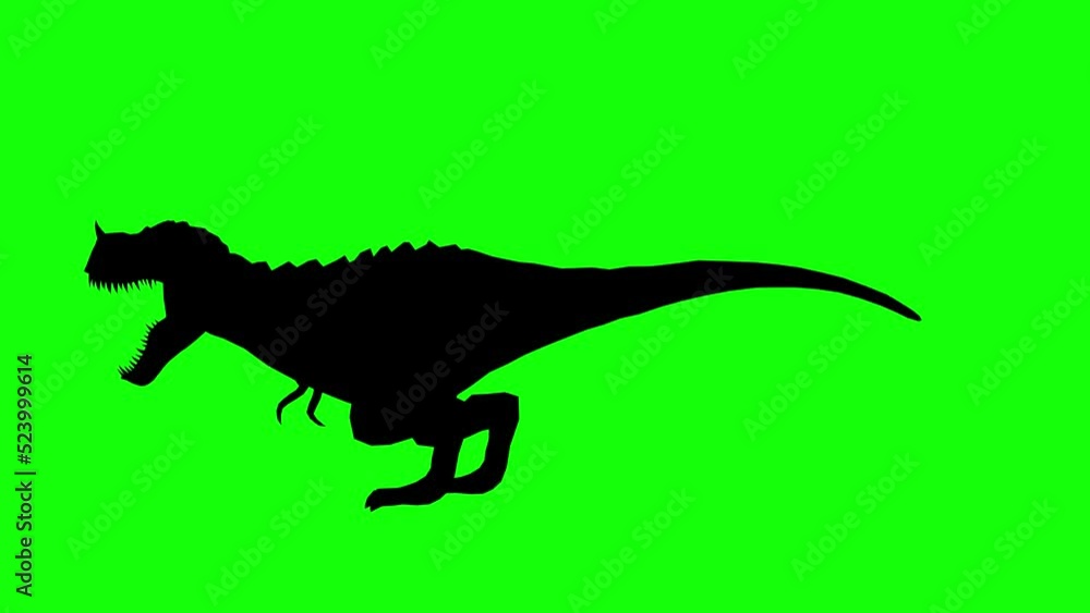 Silhouette of a fantasy creature monster T-Rex with horn roaring on green screen, side view. Creature monster silhouettes seamless loop 3D animation. Silhouette of a fantasy creature monster T-Rex with horn roaring on green screen, side view. Creature monster silhouettes seamless loop 3D animation.