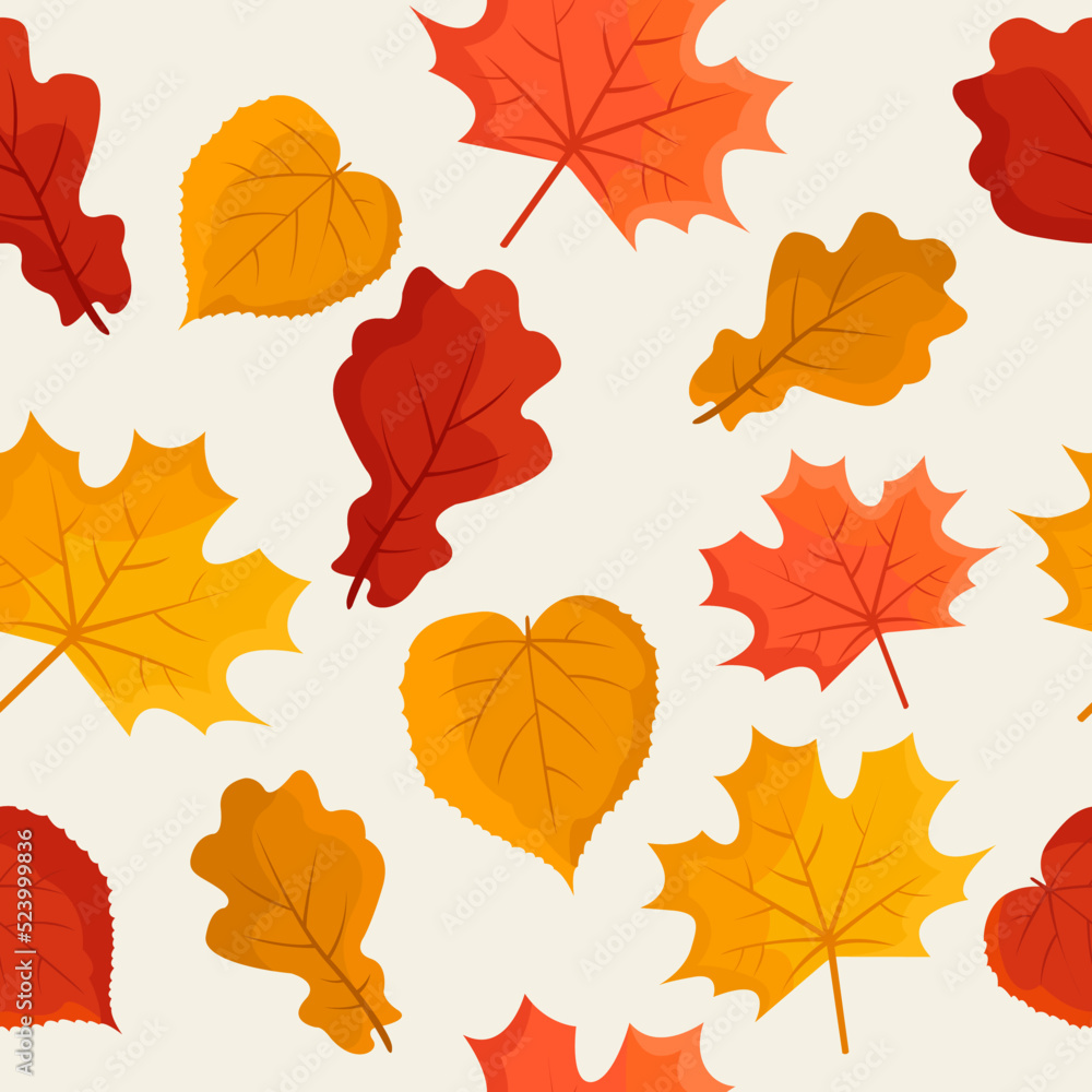 Autumn leaves seamless pattern in flat style Autumn leaves seamless pattern in flat style