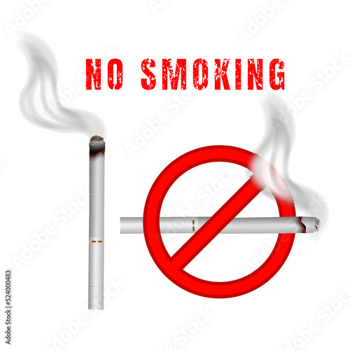 Forbidden no smoking red sign, isolated on white background. Vector Illustration