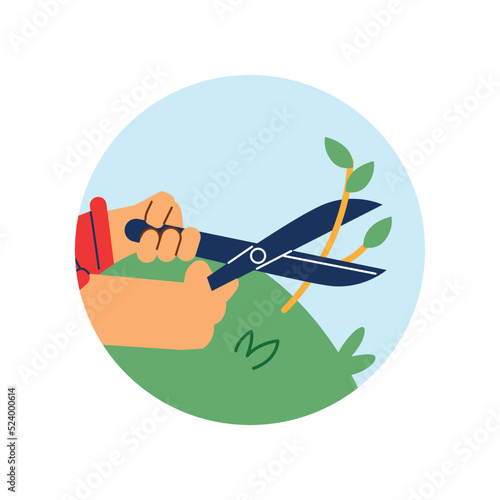Round frame icon about tree trimming flat style, vector illustration