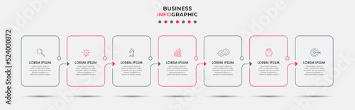 Business Infographic design template Vector with icons and 7 options or steps. Can be used for process diagram, presentations, workflow layout, banner, flow chart, info graph