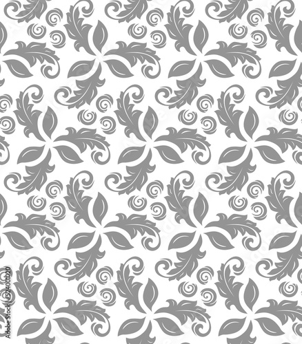 Floral vector silver ornament. Seamless abstract classic background with flowers. Pattern with repeating floral elements. Ornament for wallpaper and packaging