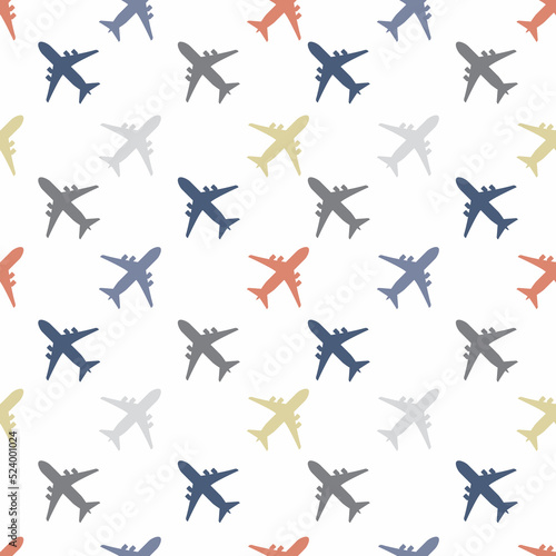 Retro kids seamless pattern with airplanes. White background. Baby pattern.