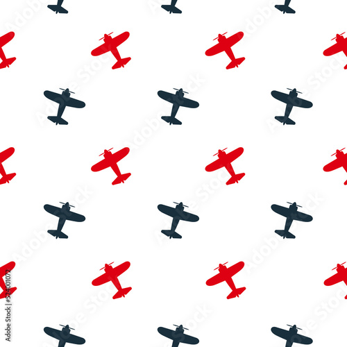 Kids seamless pattern with airplanes colorful. White background. Baby pattern.