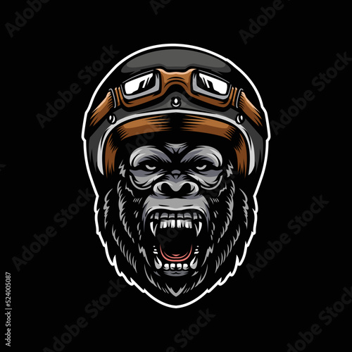 Gorilla Head Biker Cartoon Illustration