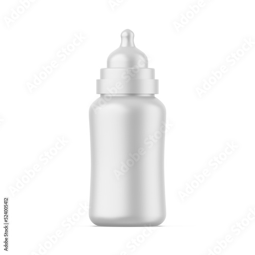 Newborn baby plastic feeding bottle mockup on isolated white background, 3d render illustration