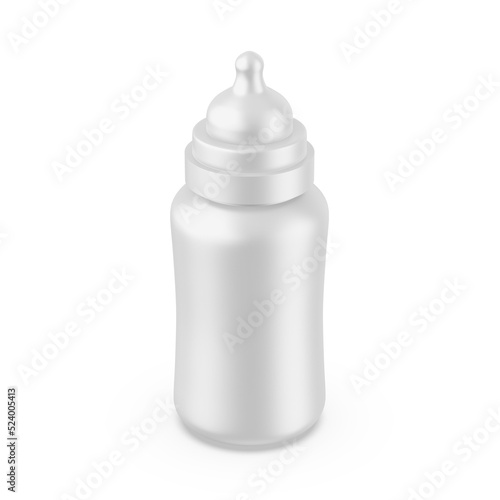 Newborn baby plastic feeding bottle mockup on isolated white background, 3d render illustration © devrawat21