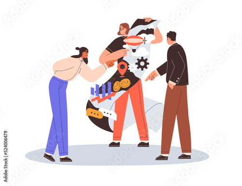 Presenting business idea, startup project. Storytelling in marketing concept. Abstract visual presentation of creative company development. Flat vector illustration isolated on white background