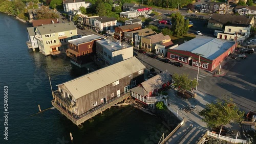 Aerial shot meandering through Coupeville's main street shops. photo