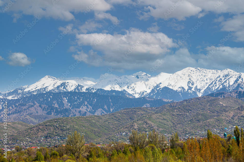 Summer Tien Shan mountains in the vicinity of Almaty, snow peaks