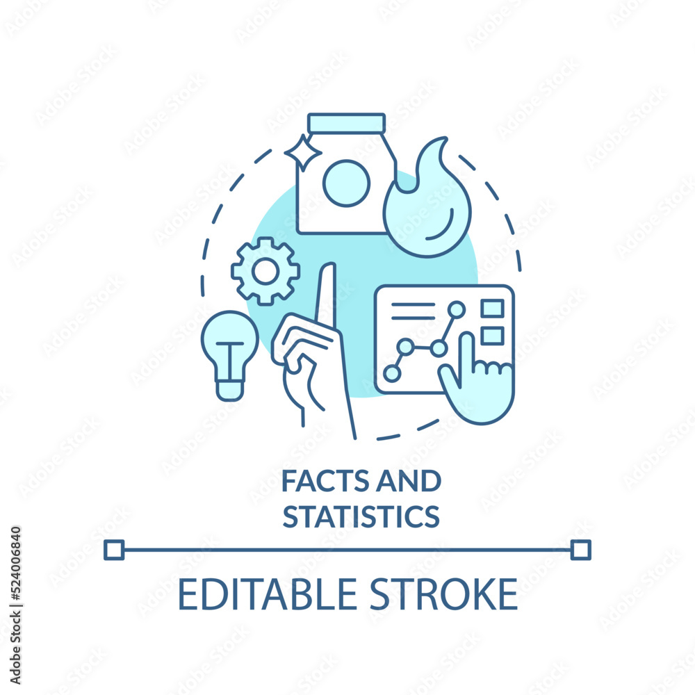 Facts and statistics turquoise concept icon. Advertising strategy abstract idea thin line illustration. Proving advantages. Isolated outline drawing. Editable stroke. Arial, Myriad Pro-Bold fonts used