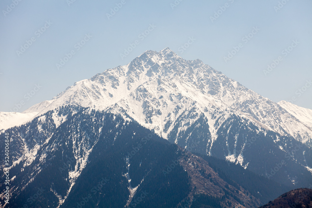 Big Almaty Peak of the Tien Shan mountains. Spring time in Almaty