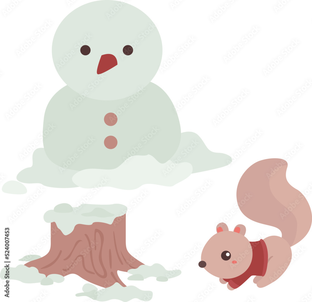 Snowman and Squirrel Illustration Vector