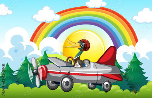 Outdoor scene with cartoon ducks