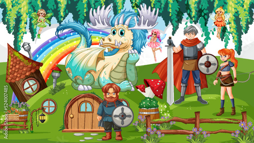 Fantasy folk cartoon characters in the forest