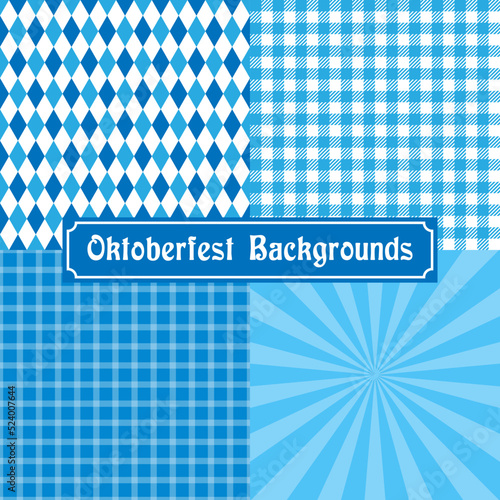 Oktoberfest background collection. Tablecloth, checked, diamond and rays.