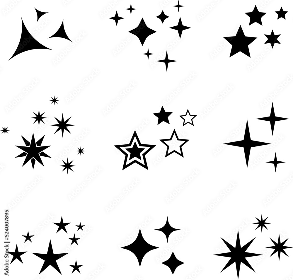 Sparkles symbols collection. Holiday firework icons.
