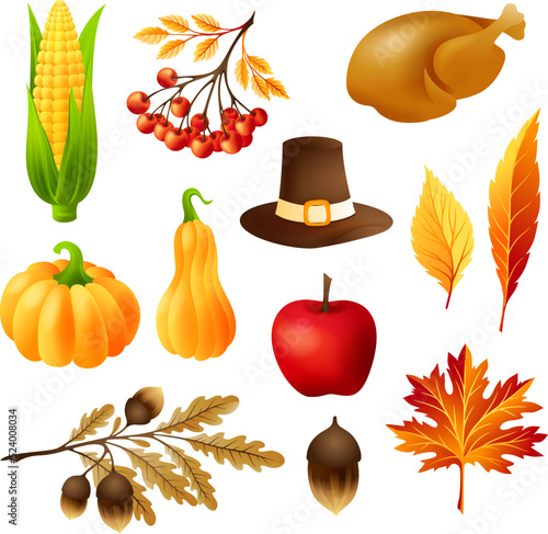 Thanksgiving decoration elements set.