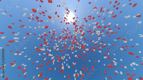 Heart Balloons rising up to the sky 3D illustration. © bluebackimage
