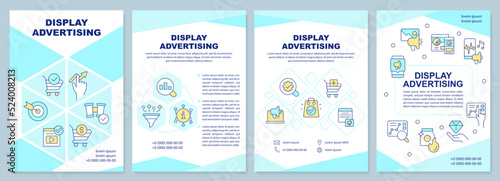 Display advertising cyan brochure template. Marketing campaign. Leaflet design with linear icons. Editable 4 vector layouts for presentation, annual reports. Arial-Black, Myriad Pro-Regular fonts used