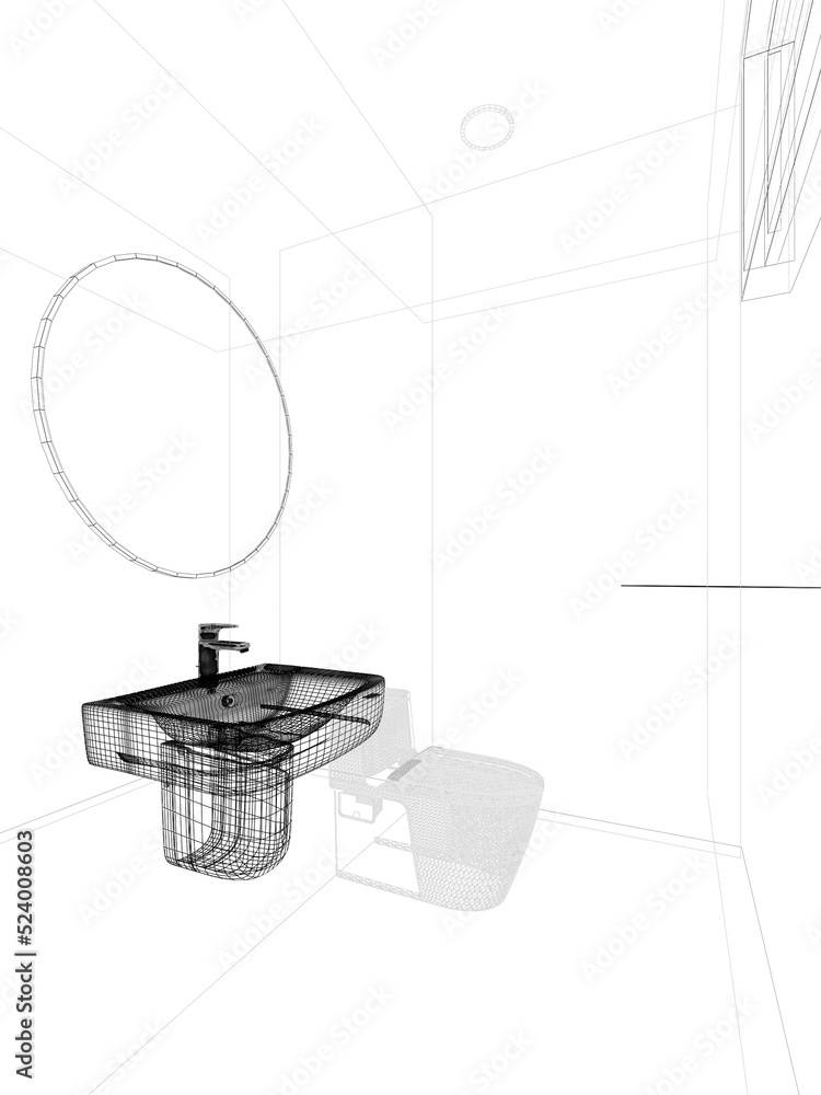 abstract sketch design of interior bathroom ,3d rendering