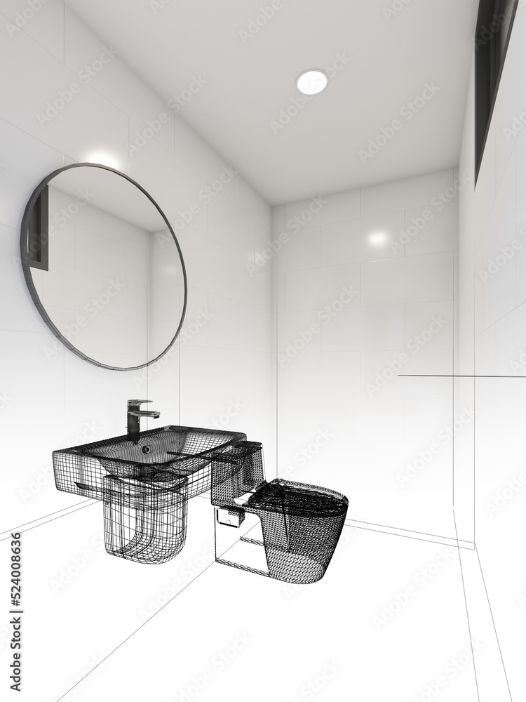 abstract sketch design of interior bathroom ,3d rendering