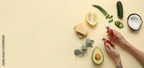 Female hands with bottles o...