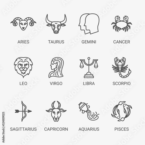 Horoscope Line Symbols Set. Vector Thin Outline Signs.