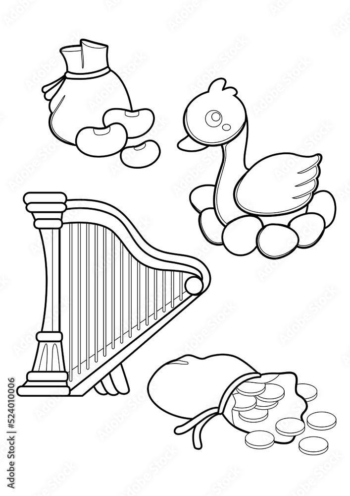 Jack and The Beanstalk Icon Coloring Pages A4 for Kids and Adult Stock ...