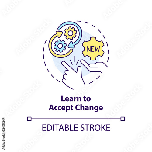 Learn to accept change concept icon. Adaptation skills. Way to identify trends abstract idea thin line illustration. Isolated outline drawing. Editable stroke. Arial, Myriad Pro-Bold fonts used