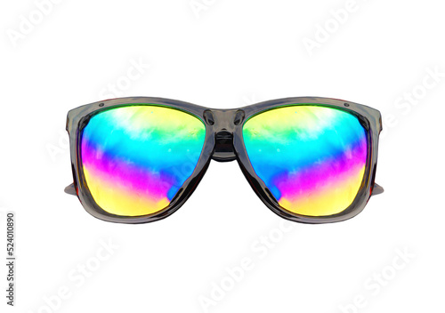Black sunglasses with rainbow mercury lenses isolated on white background. © Masteronline2017