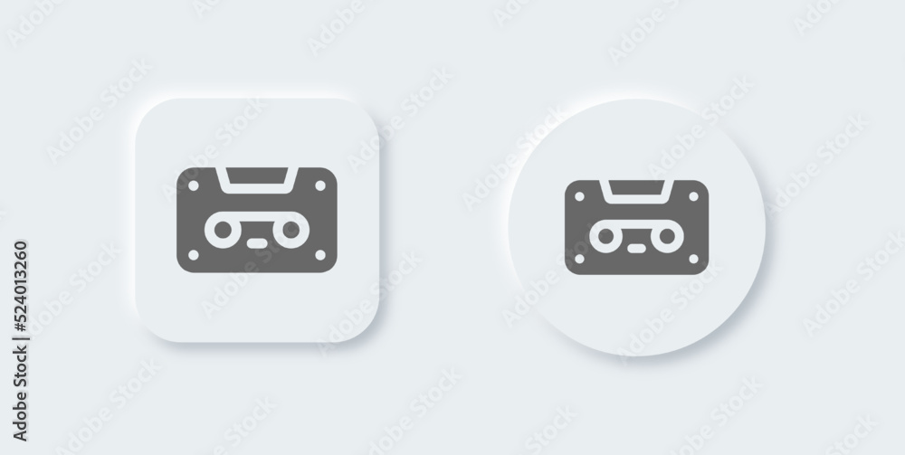 Cassette solid icon in neomorphic design style. Mixtape signs vector illustration. Cassette solid icon in neomorphic design style. Mixtape signs vector illustration.